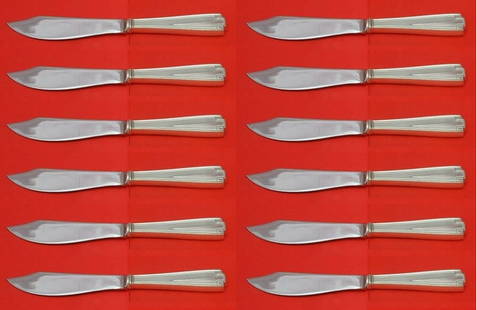 Gorham Etruscan Sterling Silver Fish Knife Set 12 pcs 8 1/4 Art Deco: Gorham Etruscan Sterling Silver Fish Knife Set 12 pcs 8 1/4 Art Deco This exquisite 12-piece fish knife set showcases the Etruscan pattern by Gorham, a distinguished name in sterling silverware. Each