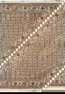 5' x 7' Handmade Wool Silk Mahi Tabriz Rug Elegant Design: 5' x 7' Handmade Wool Silk Mahi Tabriz Rug Elegant Design Transform your home decor with this exquisite 5' x 7' Fine Quality Handmade Rug crafted from a luxurious blend of wool and silk. Featuring an