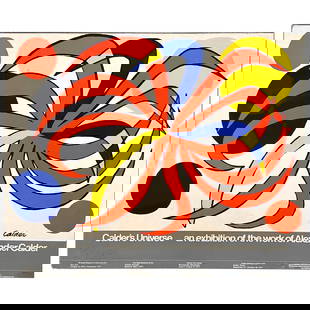 1977 Alexander Calder Museum Billboard 'Calder's Universe' Mid-Century Modern: 1977 Alexander Calder Museum Billboard 'Calder's Universe' Mid-Century Modern This 1977 Alexander Calder Exhibition Billboard titled "Calder's Universe" is a remarkable piece of Mid-Century Modern art
