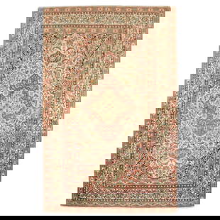 Antique Persian Pictorial Isfahan Rug 4'7 x 6'7 Hand-Woven Wool Tabriz Style: Antique Persian Pictorial Isfahan Rug 4'7 x 6'7 Hand-Woven Wool Tabriz Style Experience the elegance of this antique Persian pictorial Isfahan rug from the Zabihi Collection, a true representation of