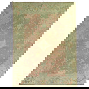 Antique Turkish Oushak Carpet Peach Wool Mid-Century Modern 94 x 130: Antique Turkish Oushak Carpet Peach Wool Mid-Century Modern 94 x 130 Discover the exquisite beauty of this early 20th century Turkish Oushak carpet, featuring a soft peach all-over palette that enhanc