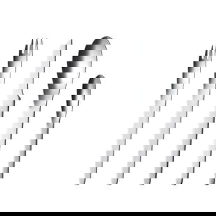 Georg Jensen Arne Jacobsen Stainless Steel Cutlery Set for 12 - 60 Pieces: Georg Jensen Arne Jacobsen Stainless Steel Cutlery Set for 12 - 60 Pieces This stunning stainless steel cutlery set, designed by Arne Jacobsen for Georg Jensen, serves 12 and includes 60 pieces, embod