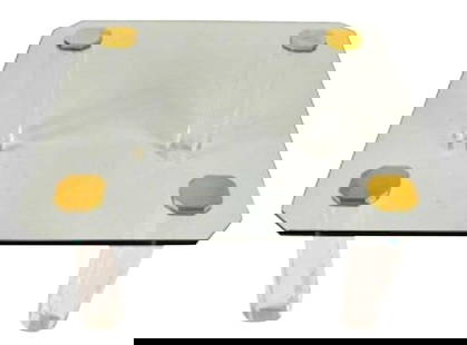 Elegant 36x36 Glass Top Table with Brass and Lucite Legs: Elegant 36x36 Glass Top Table with Brass and Lucite Legs This elegant Glass Top Table features a high-quality construction with a thick 1-inch plate glass top, complemented by heavy cast brass caps an