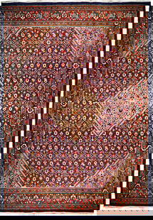 10' x 13'4" Dark Indigo Semi Antique Persian Herati Handmade Rug: 10' x 13'4" Dark Indigo Semi Antique Persian Herati Handmade Rug Enhance your space with the timeless elegance of this Dark Indigo Semi Antique Persian Handmade Herati Rug, expertly crafted by talente