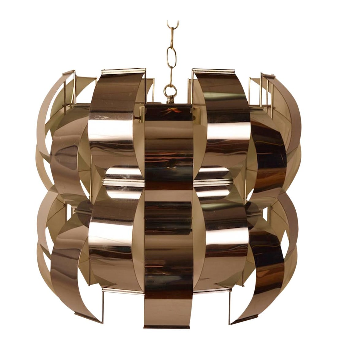 Lightolier Modernist Chrome Glass Chandelier 17x17x16 Max Sauze Design: Lightolier Modernist Chrome Glass Chandelier 17x17x16 Max Sauze Design This Modernist Chrome and Glass Chandelier by Lightolier features an intriguing design with bent chrome elements that create a wo