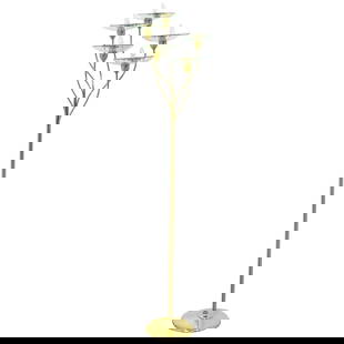 Pietro Chiesa Fontana Arte Brass Murano Glass Tiered Torchiere Lamp: Pietro Chiesa Fontana Arte Brass Murano Glass Tiered Torchiere Lamp This stunning torchiere, designed by Pietro Chiesa for Fontana Arte, showcases a seamless organic tiered design crafted from brass a