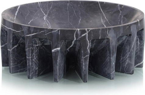 John-Richard Black Marble Decorative Bowl Hand-Carved Scalloped Base: John-Richard Black Marble Decorative Bowl Hand-Carved Scalloped Base This exquisite black marble decorative bowl showcases a hand-carved design with a unique scalloped base, making it an elegant addit