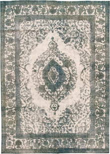 Mid Century Persian Overdye Rug 8ft x 11ft Wool Medallion Design: Mid Century Persian Overdye Rug 8ft x 11ft Wool Medallion Design This mid-20th century antique Persian rug features a stunning silvery gray/blue overdye with an intricate medallion design at its cente