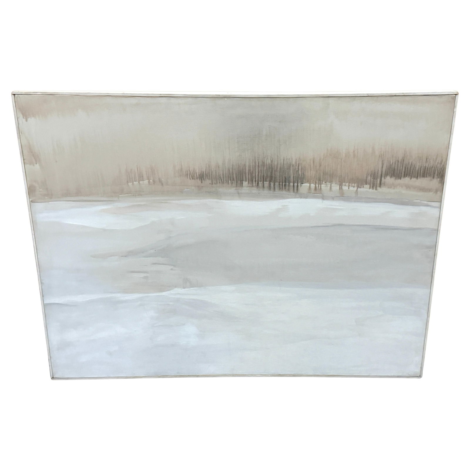 Wolf Kahn Style Winter Landscape Oil Painting 48x36 1980s: Wolf Kahn Style Winter Landscape Oil Painting 48x36 1980s This stunning oil on canvas painting captures a serene winter landscape reminiscent of Wolf Kahn's style, dating back to the 1980s. It showcas