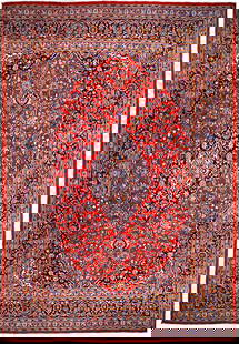 9.9 x 12.8 Red Handmade Persian Kashan Style Rug Premium Wool: 9.9 x 12.8 Red Handmade Persian Kashan Style Rug Premium Wool Discover the elegance of this 9.9 x 12.8 foot red handmade semi-antique Persian Kashan style rug, meticulously crafted by skilled Persian