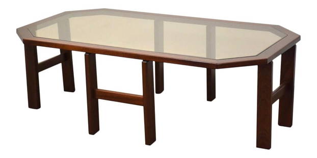 Mid-Century Modern Mahogany Smoked Glass Coffee Table 55": Mid-Century Modern Mahogany Smoked Glass Coffee Table 55" This striking mid-century modern coffee table features a rich mahogany frame complemented by smoked glass. With dimensions of 55" in width, 31