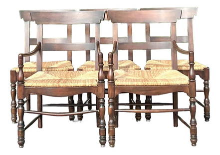 Vintage Ralph Lauren Marseilles Rush Dining Chairs Set of 5: Vintage Ralph Lauren Marseilles Rush Dining Chairs Set of 5 Enhance your dining area with this stunning set of five vintage Ralph Lauren Regency-style rush dining chairs. Featuring solid wood frames i