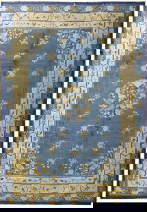 Art Deco Hand-Knotted Area Rug 8.10 x 11.5 Light Blue Gold Floral 1930s: Art Deco Hand-Knotted Area Rug 8.10 x 11.5 Light Blue Gold Floral 1930s Introducing the exquisite hand-knotted Bejing Area Rug, a stunning representation of Art Deco elegance from the 1930s. This rema