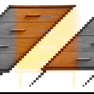 Mid Century Modern Walnut Dresser with Formica Top 34.125 x 18 x 43.25: Mid Century Modern Walnut Dresser with Formica Top 34.125 x 18 x 43.25 A mid century modern walnut tall dresser with a scratch resistant formica top. 34.125" wide. 18" deep. 43.25" tall. Depth: 18.0.