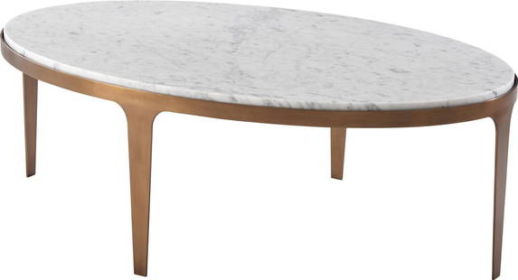 Theodore Alexander Gennaro Oval Marble Cocktail Table 15.75H 47.25W 31.50D: Theodore Alexander Gennaro Oval Marble Cocktail Table 15.75H 47.25W 31.50D Introducing the Elegant Gennaro Marble Cocktail Table, a stunning addition to your living space. This cocktail table features