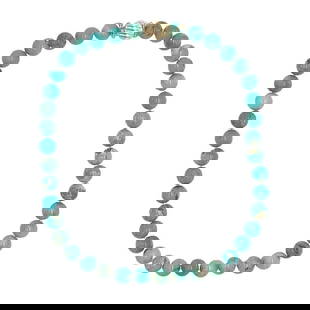 Authentic 10mm Turquoise Beaded Necklace 14k Gold Clasp 18 in: Authentic 10mm Turquoise Beaded Necklace 14k Gold Clasp 18 in This exquisite necklace features a strand of 10mm genuine natural turquoise beads, showcasing a captivating greenish-blue color with uniqu