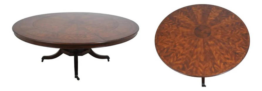 Theodore Alexander Round Mahogany Dining Extension Table Regency Style: Theodore Alexander Round Mahogany Dining Extension Table Regency Style This exquisite Theodore Alexander Large Round Dining Room Extension Table is a splendid example of traditional craftsmanship. Mad