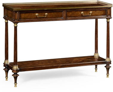 Jonathan Charles Louis XVI Console Table  Brown Mahogany Brass Accents: Jonathan Charles Louis XVI Console Table Brown Mahogany Brass Accents This exquisite Antique Style French Console Table showcases elegant design with its Louis XVI style and stunning brass accents. Cr