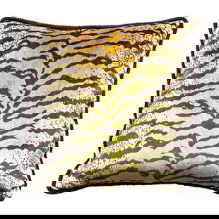Vintage Boho Scalamandre Inspired Tiger Throw Pillow Amber Velvet 22x22: Vintage Boho Scalamandre Inspired Tiger Throw Pillow Amber Velvet 22x22 Elevate your space with this fabulous vintage Boho throw pillow, inspired by the iconic "Le Tigre" from Scalamandre. Featuring a