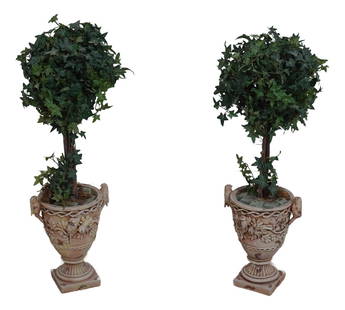 Elegant Pair of Faux Topiary Plants in Classical Pots 36 Inches Tall: Elegant Pair of Faux Topiary Plants in Classical Pots 36 Inches Tall Enhance your decor with this stunning pair of faux topiary plants nestled in classical composite pots. These decorative pieces are