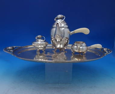 Georg Jensen Blossom Sterling Silver Coffee Set 5pc Handmade Vintage: Georg Jensen Blossom Sterling Silver Coffee Set 5pc Handmade Vintage This exquisite five-piece coffee set from Georg Jensen showcases the stunning Blossom pattern, designed by Jensen himself in 1919.