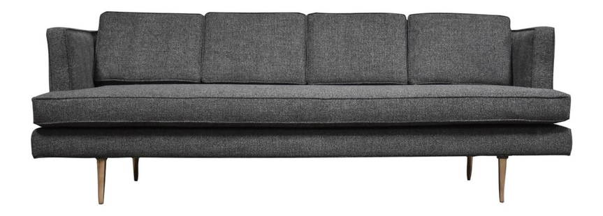 Edward Wormley for Dunbar Mid Century Modern Grey Sofa 85" Wide: Edward Wormley for Dunbar Mid Century Modern Grey Sofa 85" Wide Discover timeless elegance with this mid-century modern sofa, newly upholstered in a sophisticated dark grey fabric. Designed by Edward