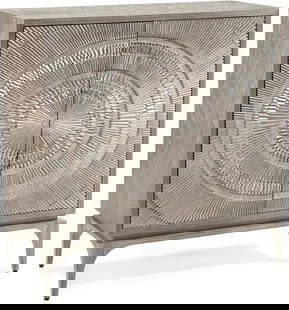 John-Richard Cosmos Transitional Oak Storage Cabinet Gray Oak Finish: John-Richard Cosmos Transitional Oak Storage Cabinet Gray Oak Finish This elegant storage cabinet from the Cosmos collection combines style and functionality, featuring a transitional design that comp
