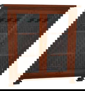 Swartzendruber Cherry Wood Arts & Crafts Leaded Glass Bookcase 46 x 16 x 50: Swartzendruber Cherry Wood Arts & Crafts Leaded Glass Bookcase 46 x 16 x 50 This stunning Swartzendruber Cherry Leaded Stained Glass Bookcase showcases exceptional craftsmanship with its high-quality