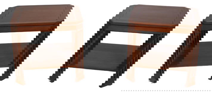 Stickley Cherry Skyline Mission Tables Pair Modern Arts & Crafts 1999: Stickley Cherry Skyline Mission Tables Pair Modern Arts & Crafts 1999 This pair of Stickley Cherry Skyline Mission Style Tables, crafted around 1999, showcases a modern Arts & Crafts design with a ric