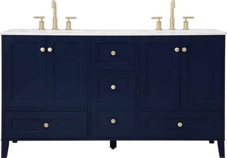 Elegant Lighting Blue Transitional Bathroom Vanity 34H 60W 22D: Elegant Lighting Blue Transitional Bathroom Vanity 34H 60W 22D This elegant blue vanity is designed to enhance your bathroom or dressing area with both style and functionality. Featuring a transitiona