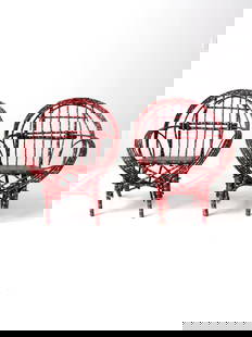 Charming Pair of Antique Adirondack Children's Chairs: Charming Pair of Antique Adirondack Children's Chairs Discover a charming pair of antique Adirondack children's chairs from our Heritage Collection. Hand-crafted with a delightful twig design, these c