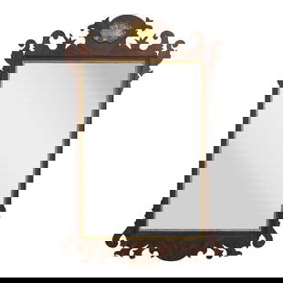 Henkel Harris Chippendale Mahogany Mirror 29w x 46h Shell Carvings Gold Trim: Henkel Harris Chippendale Mahogany Mirror 29w x 46h Shell Carvings Gold Trim This exquisite Henkel Harris Chippendale mirror showcases a timeless design with elegant shell carvings. Crafted from high-