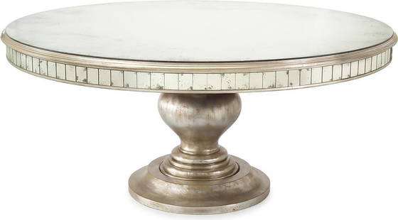 John-Richard Bourbon Round Dining Table Louis XVI  Silver Finish: John-Richard Bourbon Round Dining Table Louis XVI Silver Finish This stunning round dining table features a vintage-inspired design that adds a touch of elegance to any dining space. Crafted in the Lo