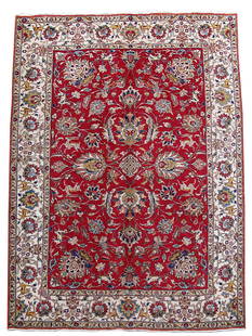 Handwoven 7.6 x 10.5 Persian Tabriz Wool Area Rug: Handwoven 7.6 x 10.5 Persian Tabriz Wool Area Rug Discover the exquisite craftsmanship of the 7.6 x 10.5 Persian Tabriz Wool Rug, a stunning addition to any home. This handcrafted piece, created by sk
