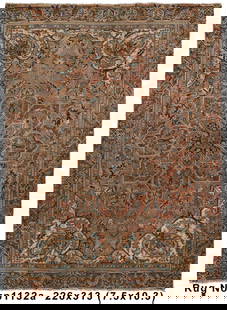 Vintage Persian Heriz Handmade Rug 7.5 x 10.3 Faded Rust Wool Area Rug: Vintage Persian Heriz Handmade Rug 7.5 x 10.3 Faded Rust Wool Area Rug Introducing a stunning 7.5 x 10.3 Vintage Persian Heriz Handmade Rug, expertly crafted to bring timeless beauty to your home. Thi