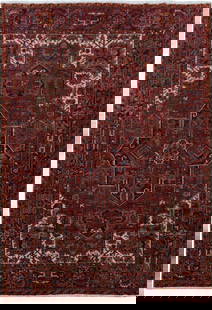 Exquisite 9'10 x 12'11 Handmade Persian Heriz Rug Red Wool: Exquisite 9'10 x 12'11 Handmade Persian Heriz Rug Red Wool Elevate your living space with this exquisite 9.10 x 12.11 Handmade Traditional Persian Heriz Rug. Crafted by talented Persian artisans, this