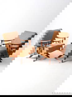 Vintage Mid Century Modern Swivel Lounge Chairs Pair with Brass Accents: Vintage Mid Century Modern Swivel Lounge Chairs Pair with Brass Accents This pair of vintage mid-century modern swivel lounge chairs brings elegance and style to any space. Featuring warm salmon and g