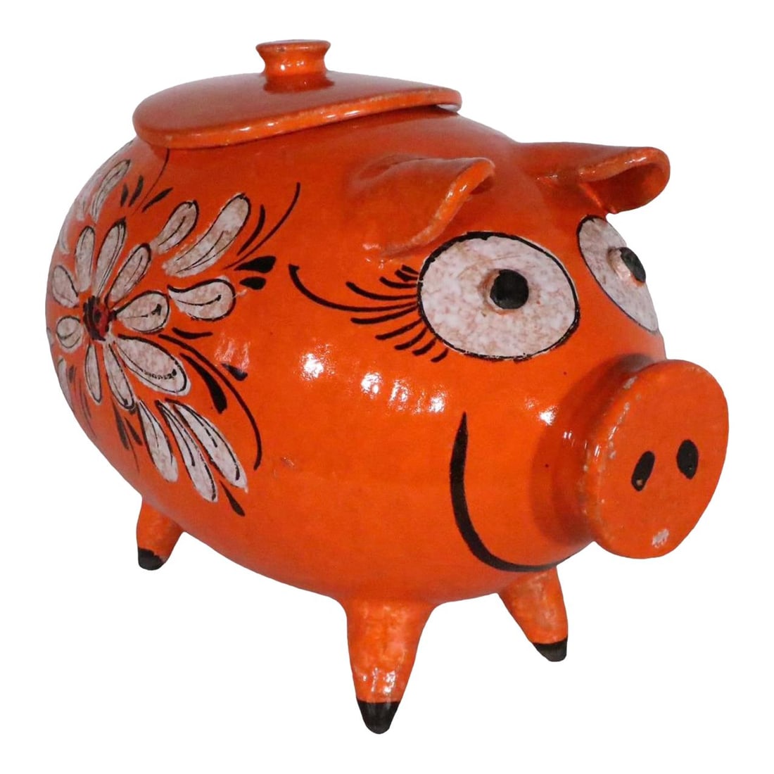 Vintage Mid Century Italian Ceramic Pig Cookie Jar 6.5x11x8.5 Orange: Vintage Mid Century Italian Ceramic Pig Cookie Jar 6.5x11x8.5 Orange This delightful vintage cookie jar, crafted in the 1950s, features a whimsical pig design that adds a playful touch to any kitchen.