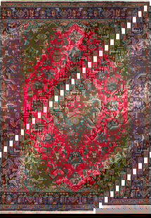 Handcrafted 9'7 x 12'8 Semi Antique Persian Tabriz Rug Red: Handcrafted 9'7 x 12'8 Semi Antique Persian Tabriz Rug Red This exquisite semi-antique Persian Tabriz rug measures 9' 7" x 12' 8" and is handcrafted by skilled Persian artisans, showcasing traditional