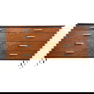 Paul McCobb Walnut Aluminum Mid Century Modern Dresser 66 x 18 x 34: Paul McCobb Walnut Aluminum Mid Century Modern Dresser 66 x 18 x 34 Discover this exquisite mid-century modern dresser designed by Paul McCobb for Calvin. Featuring eight spacious drawers, this stunni
