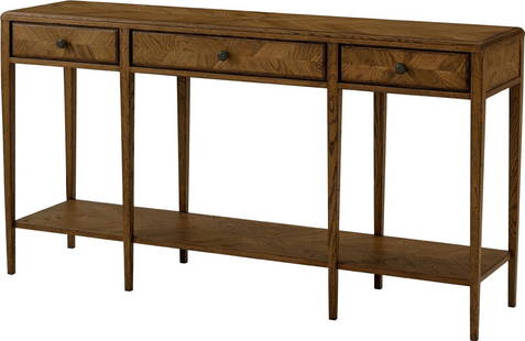 Theodore Alexander Nova Dusk Finish Two-Tier Console Table: Theodore Alexander Nova Dusk Finish Two-Tier Console Table Introducing the elegant Theodore Alexander Modern Console Table, designed in an antique or vintage style. This exquisite piece features a stu