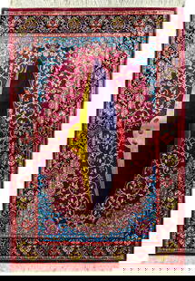 Handwoven 4x6 Persian Pattern Turkish Silk Area Rug: Handwoven 4x6 Persian Pattern Turkish Silk Area Rug Transform your space with this exquisite 4' x 6' Unique Persian Pattern Turkish Rug, crafted from luxurious silk. This handwoven area rug beautifull