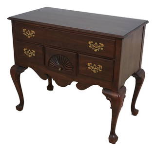 Georgian Court Cherry Lowboy: Georgian Court Cherry Lowboy This exquisite Ethan Allen Georgian Court Cherry Lowboy showcases traditional craftsmanship and timeless elegance. Crafted from solid cherry wood, it features dovetailed d