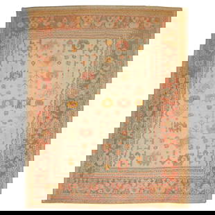 Ivory Antique Turkish Oushak Carpet Early 20th Century 104 x 128 in: Ivory Antique Turkish Oushak Carpet Early 20th Century 104 x 128 in Discover the elegance of an early 20th Century Ivory Field Antique Turkish Oushak Carpet, meticulously hand-woven from high-quality