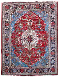 9'10 x 12'10 Red Handmade Persian Tabriz Rug Authentic Craftsmanship: 9'10 x 12'10 Red Handmade Persian Tabriz Rug Authentic Craftsmanship Elevate your space with this stunning 9' 10" x 12' 10" Red Handmade Style Persian Tabriz Rug, meticulously crafted by skilled artis