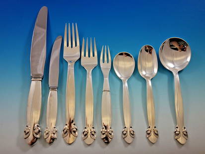 Georg Jensen Bittersweet Sterling Silver Flatware Set 53 pcs Art Deco: Georg Jensen Bittersweet Sterling Silver Flatware Set 53 pcs Art Deco Presenting the exquisite Bittersweet sterling silver flatware set by Georg Jensen, featuring a total of 53 pieces that elegantly e