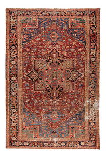 Antique Early 20th Century Persian Heriz Wool Rug Red 153 x 100: Antique Early 20th Century Persian Heriz Wool Rug Red 153 x 100 This Early 20th Century Antique Distressed Persian Heriz Wool Rug showcases a rich red color, adding warmth and character to any space.