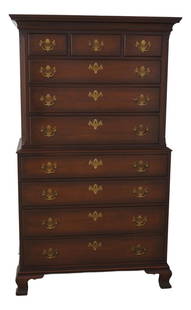 Kindel Chippendale Mahogany Chest on Chest with Brass Hardware: Kindel Chippendale Mahogany Chest on Chest with Brass Hardware This impressive Kindel Chippendale Chest on Chest showcases a timeless design that combines functionality and elegance. Crafted from high