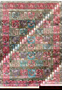 10' x 12.4' Persian Baktiar Hand-Knotted Wool Area Rug: 10' x 12.4' Persian Baktiar Hand-Knotted Wool Area Rug Enhance your living space with this stunning 10' x 12.4' Persian Baktiar Garden Rug, showcasing an exquisite garden motif that brings the beauty