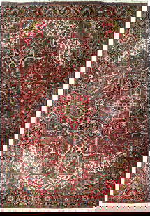 11.8 x 15.2 Hand-Knotted Semi-Antique Persian Heriz Area Rug: 11.8 x 15.2 Hand-Knotted Semi-Antique Persian Heriz Area Rug Transform your space with the elegance of this 11.8 x 15.2 Semi-Antique Persian Heriz Rug. This stunning hand-knotted area rug features a c